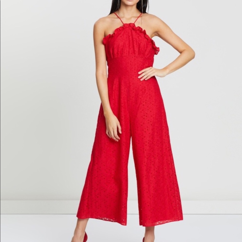 Keepsake Red Eyelet Wide Leg Jumpsuit Large